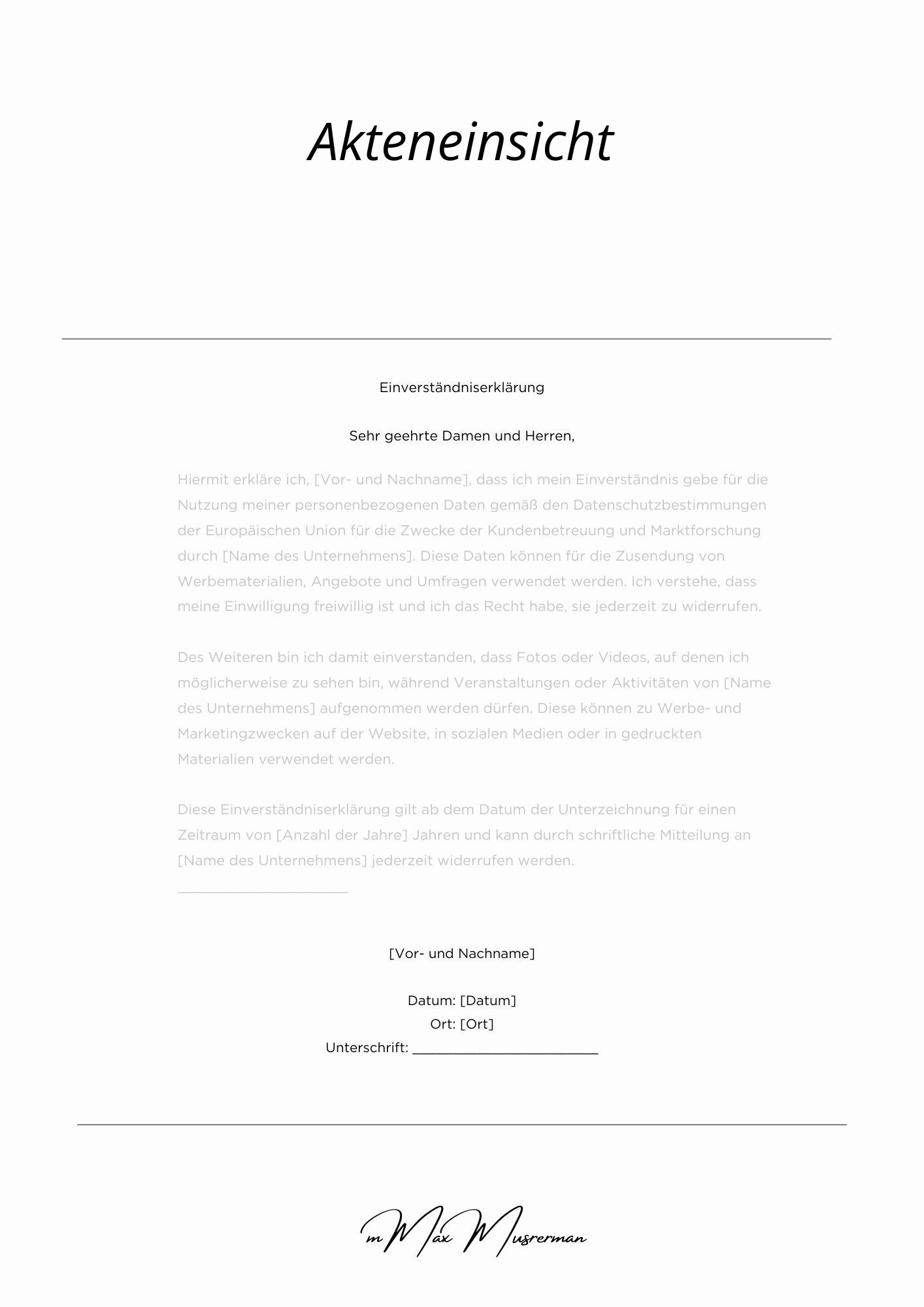 Einverständniserklärung Akteneinsicht