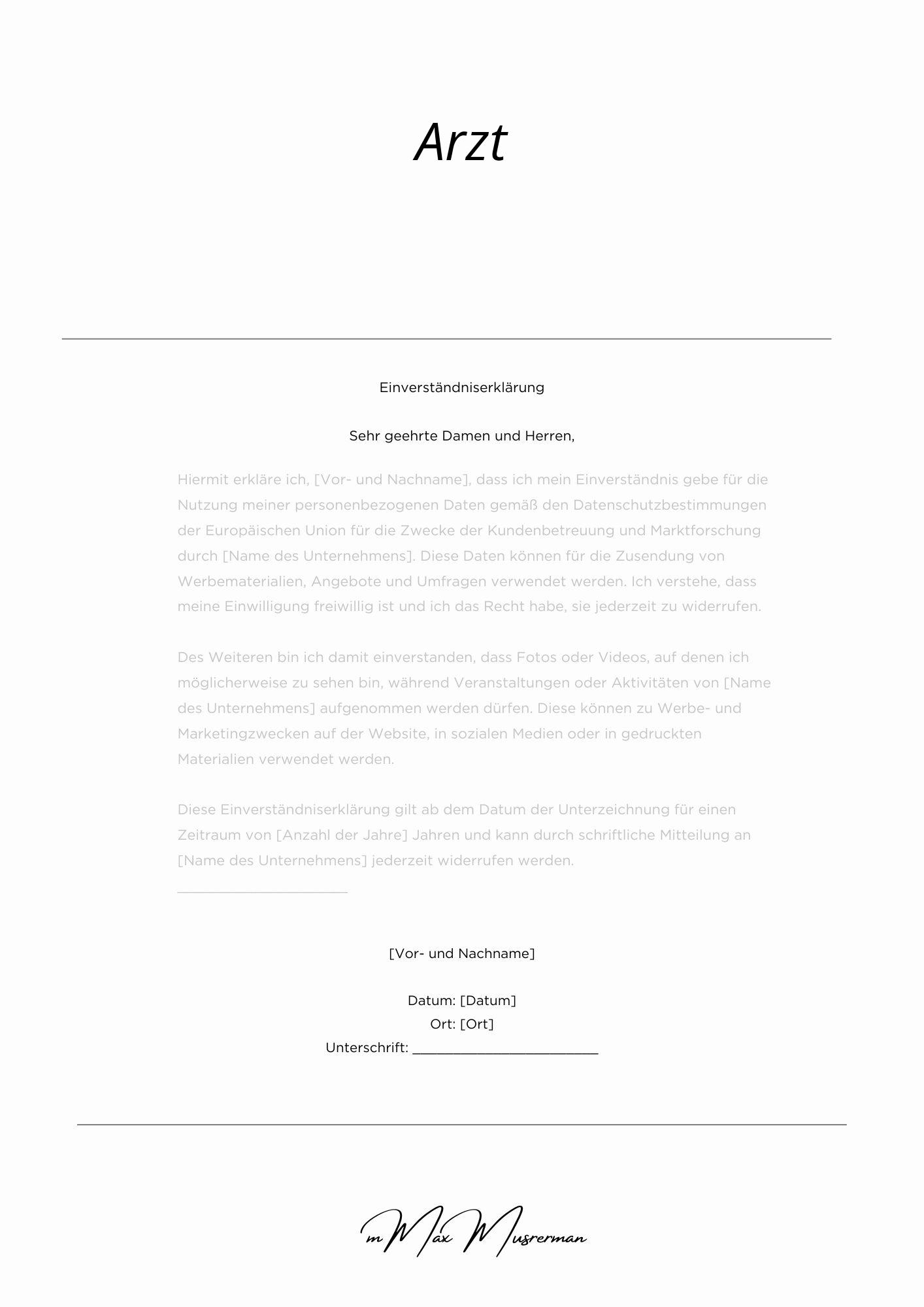 Einverständniserklärung Arzt