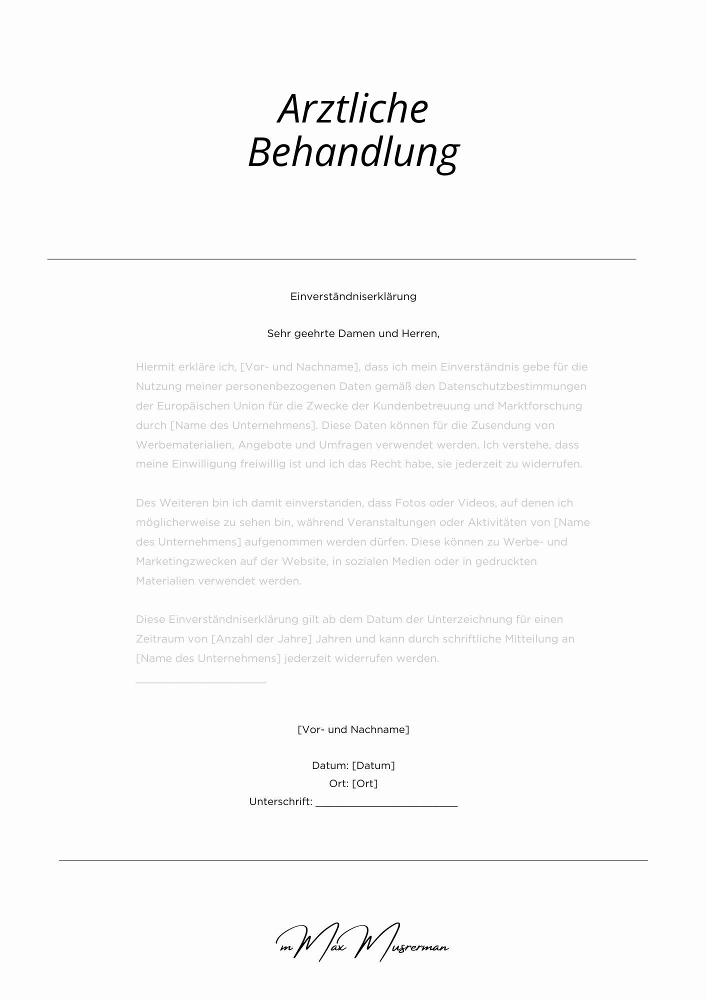 Einverständniserklärung Ärztliche Behandlung