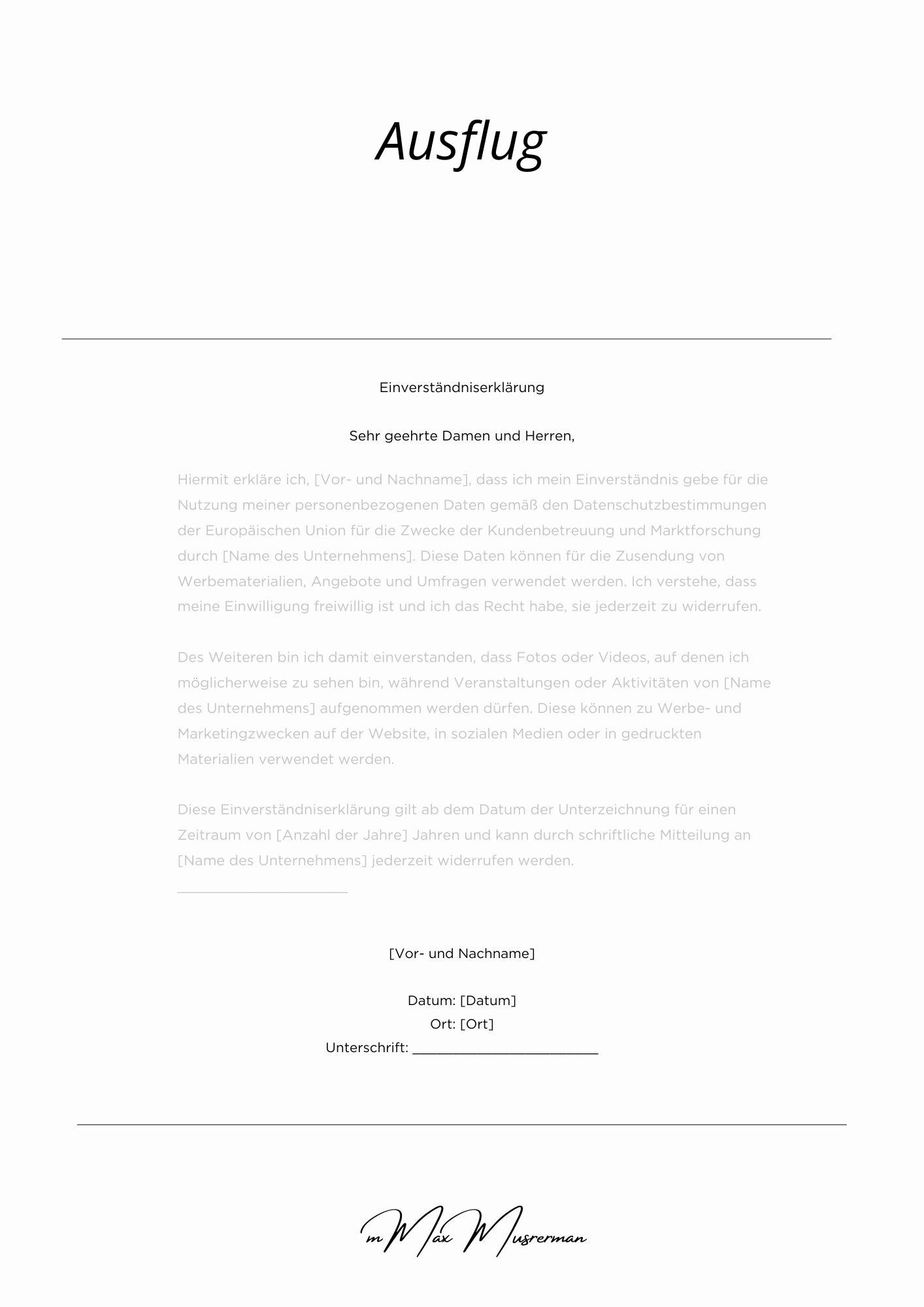 Einverständniserklärung Ausflug