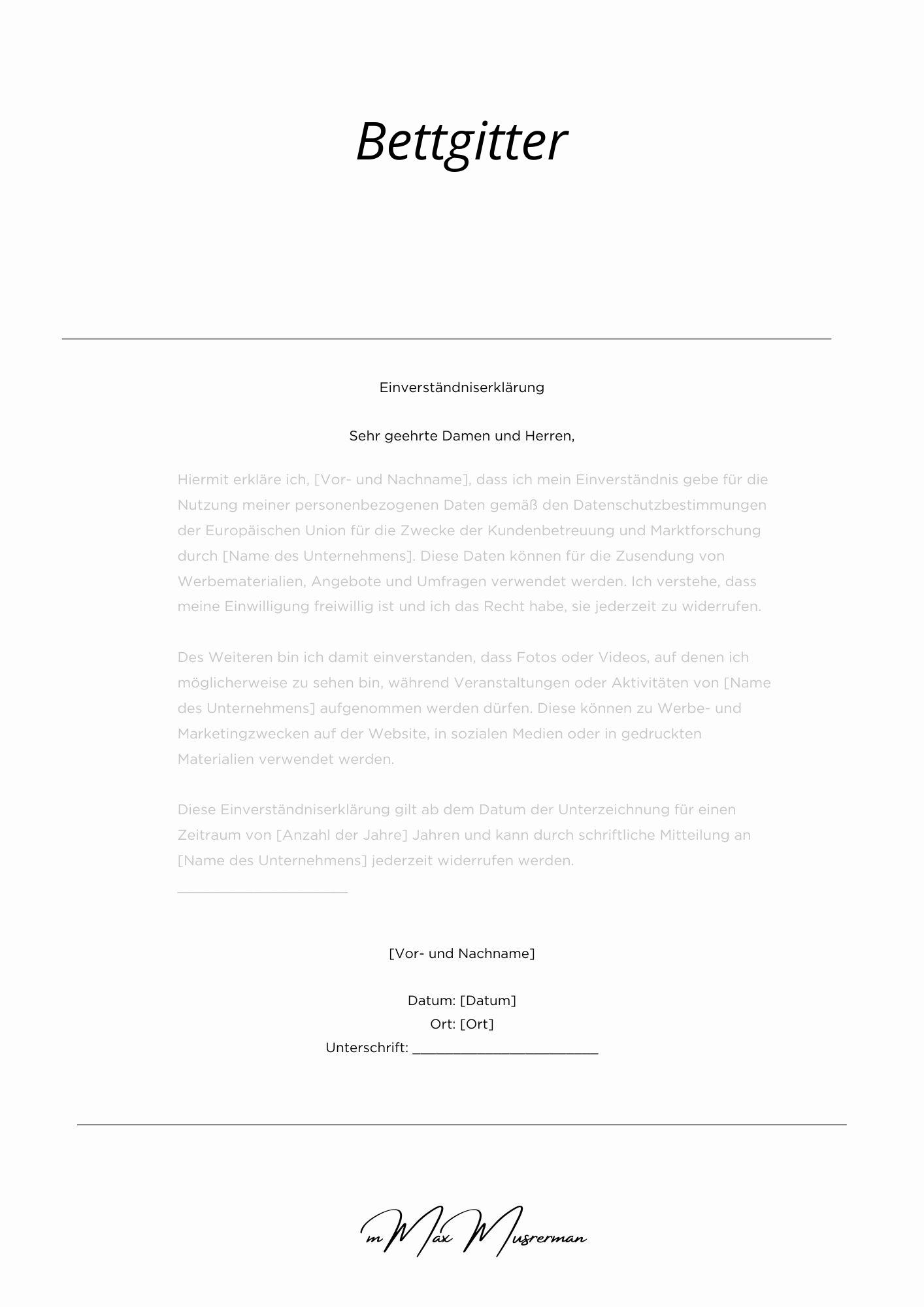 Einverständniserklärung Bettgitter