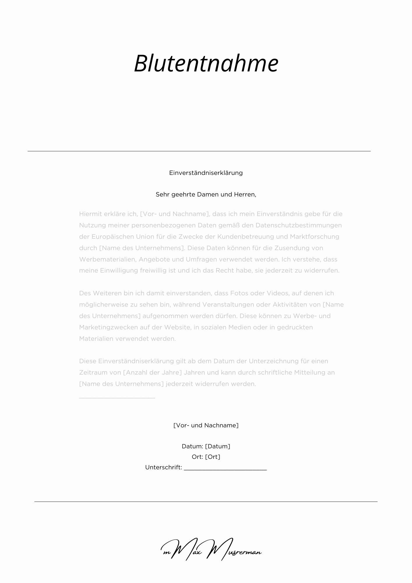 Einverständniserklärung Blutentnahme