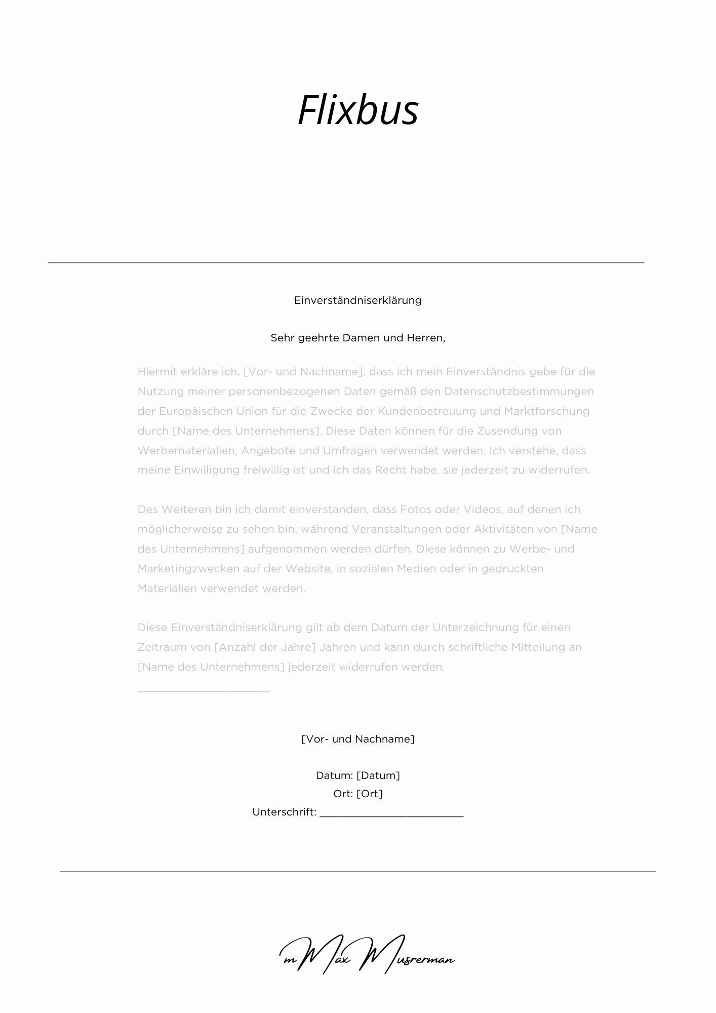 Flixbus Einverständniserklärung