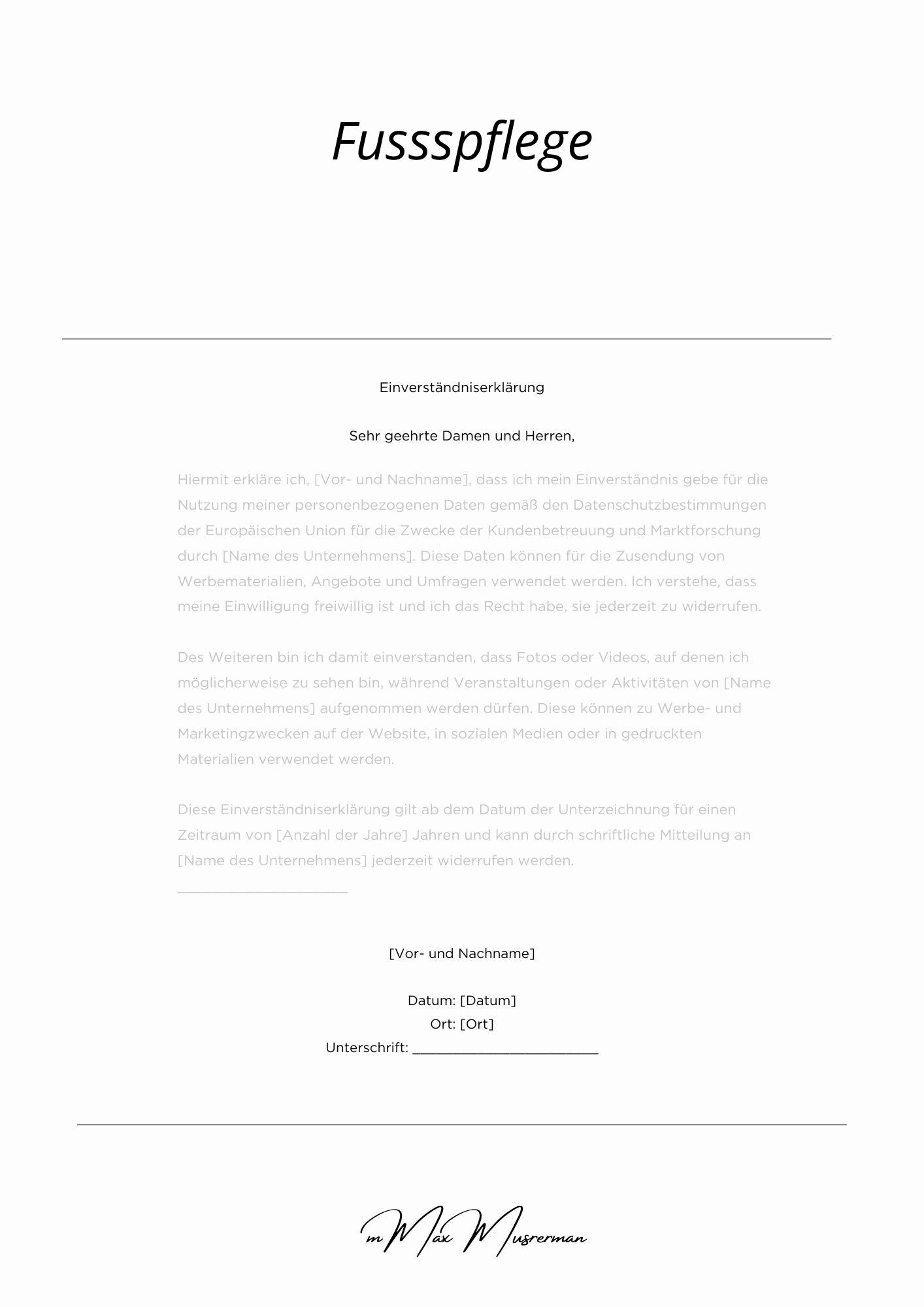 Einverständniserklärung Fußpflege