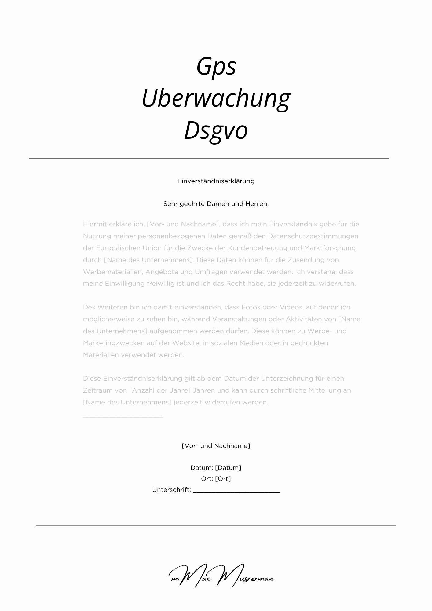 Einverständniserklärung Gps Überwachung Dsgvo