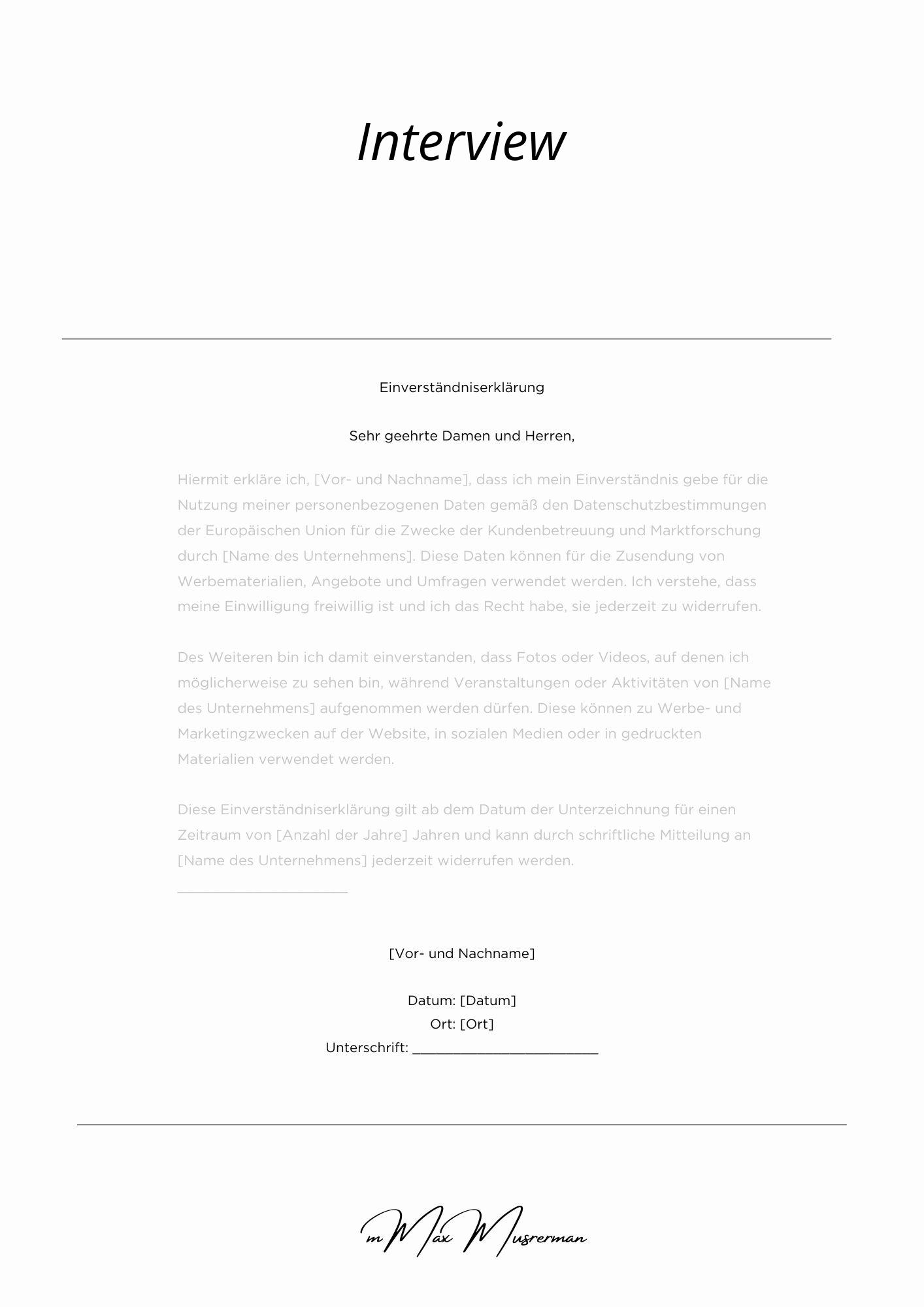 Einverständniserklärung Interview