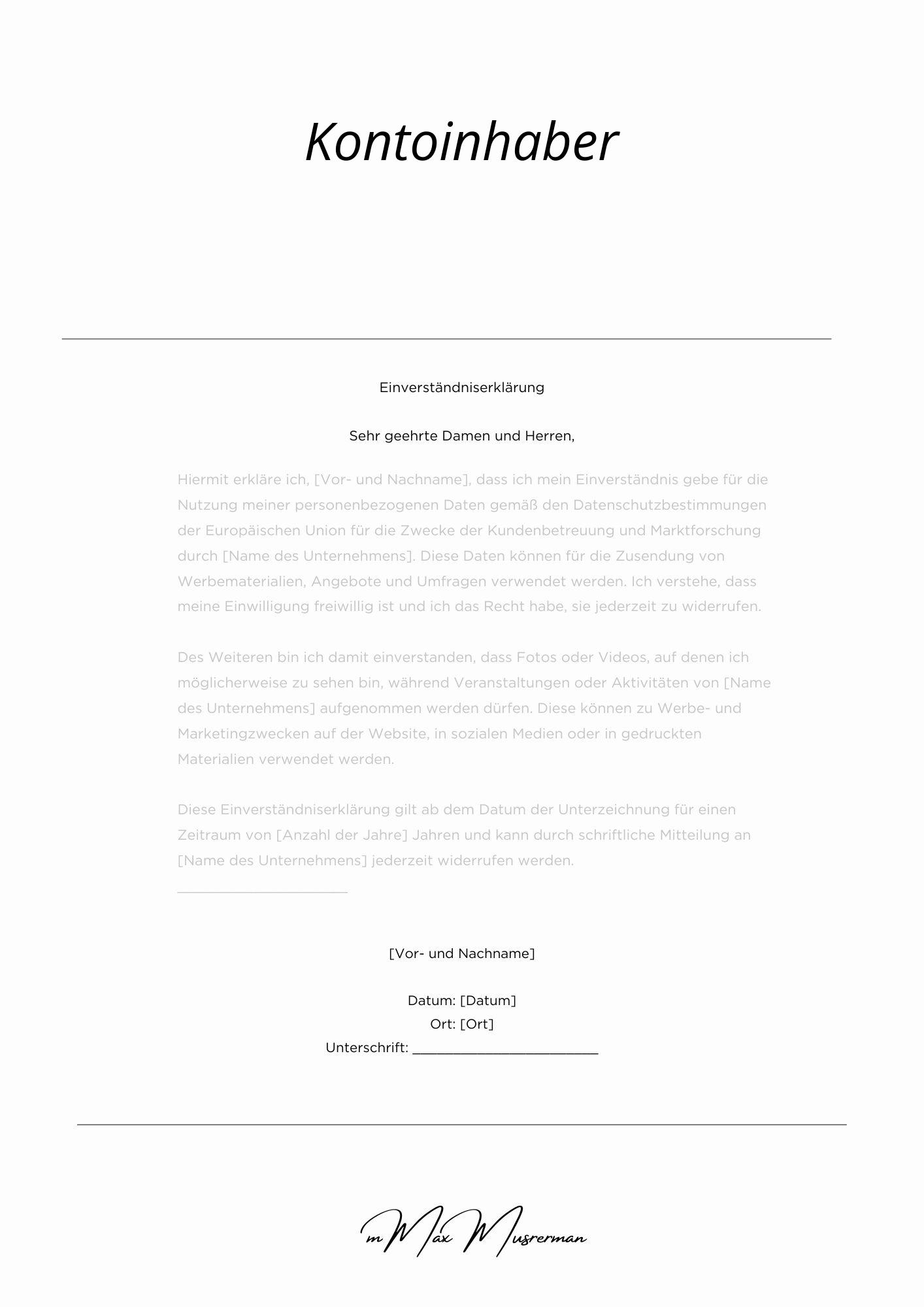 Einverständniserklärung Kontoinhaber