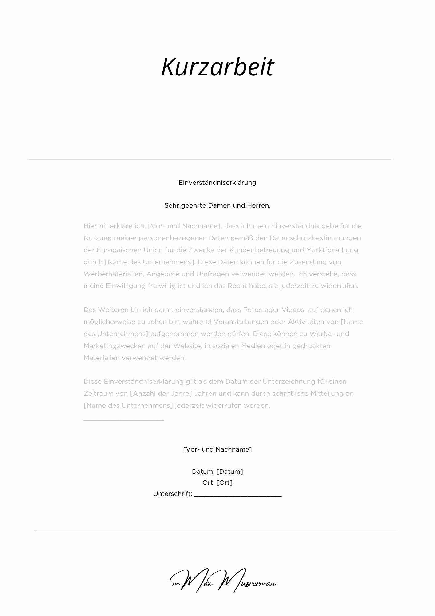 Einverständniserklärung Kurzarbeit