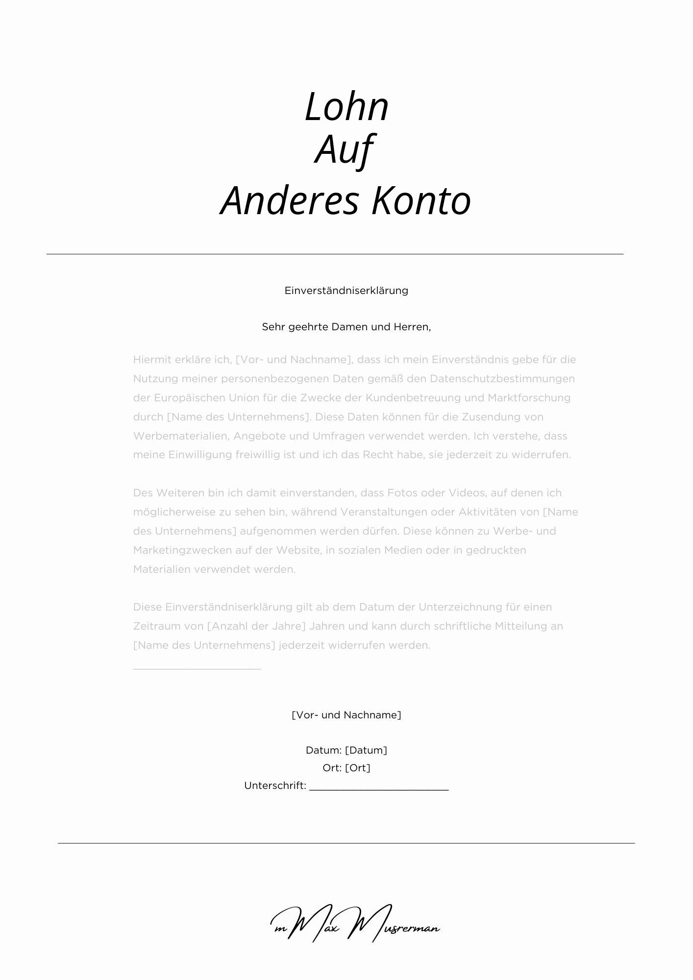 Einverständniserklärung Lohn Auf Anderes Konto