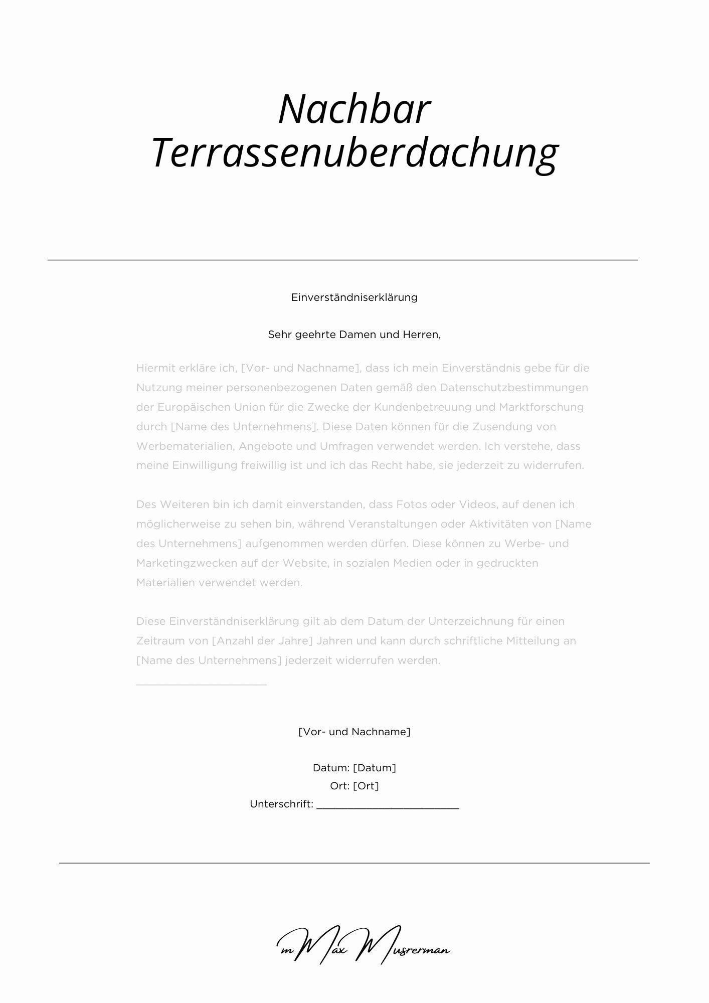 Einverständniserklärung Nachbar Terrassenüberdachung