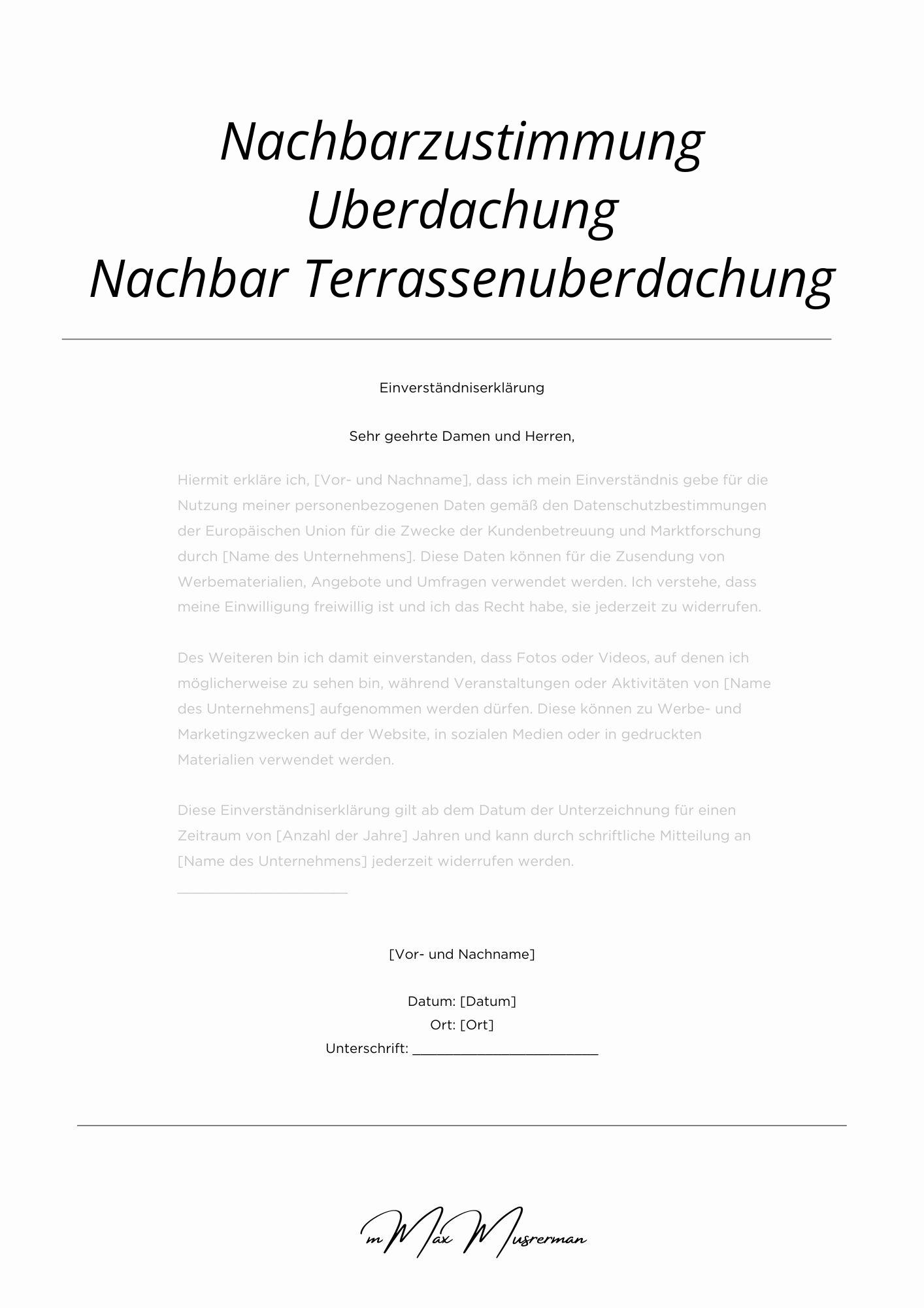 Nachbarzustimmung Überdachung Einverständniserklärung Nachbar Terrassenüberdachung