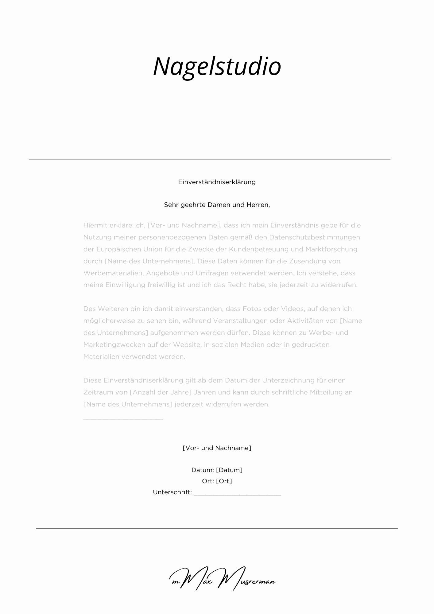 Einverständniserklärung Nagelstudio