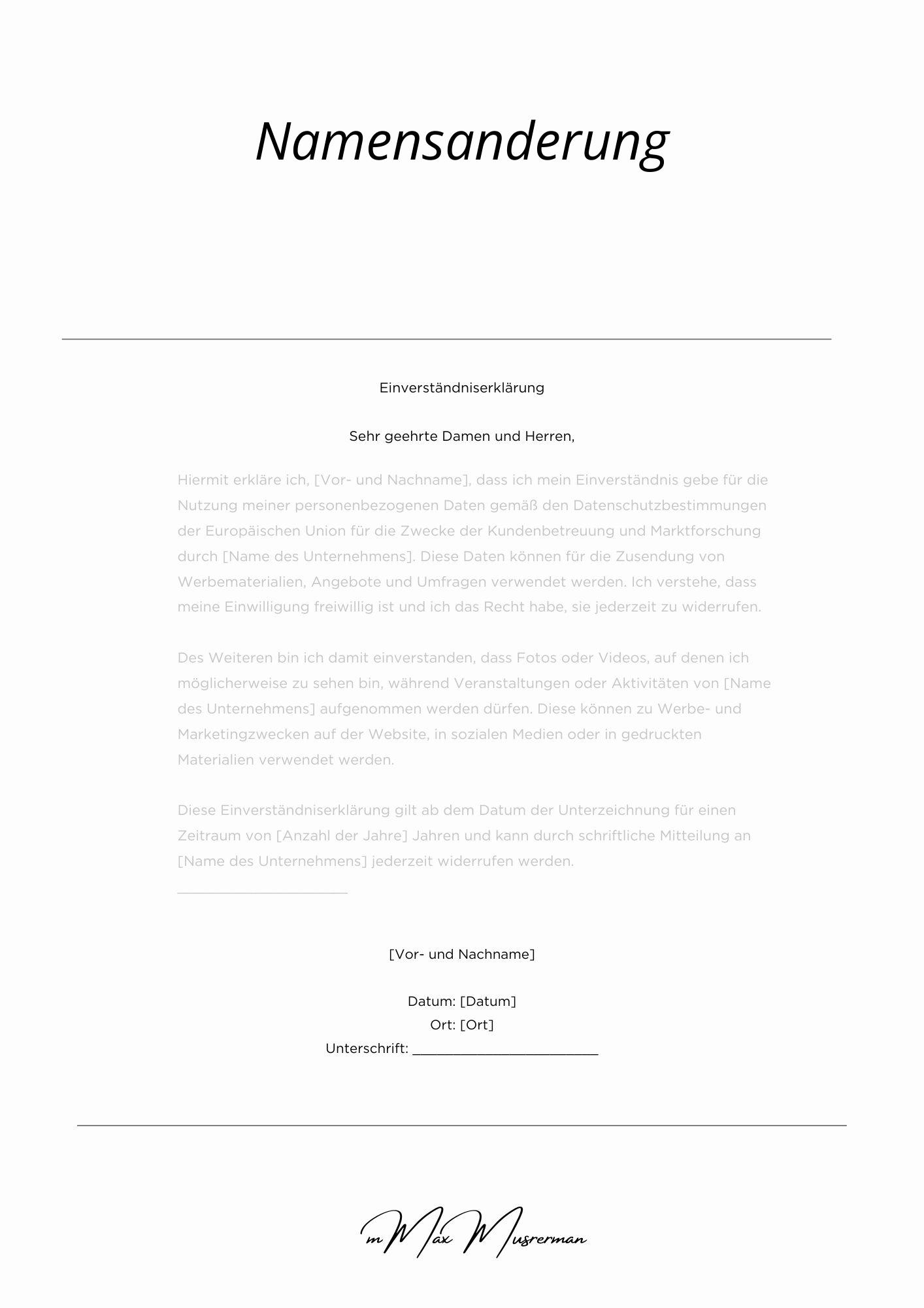 Einverständniserklärung Namensänderung