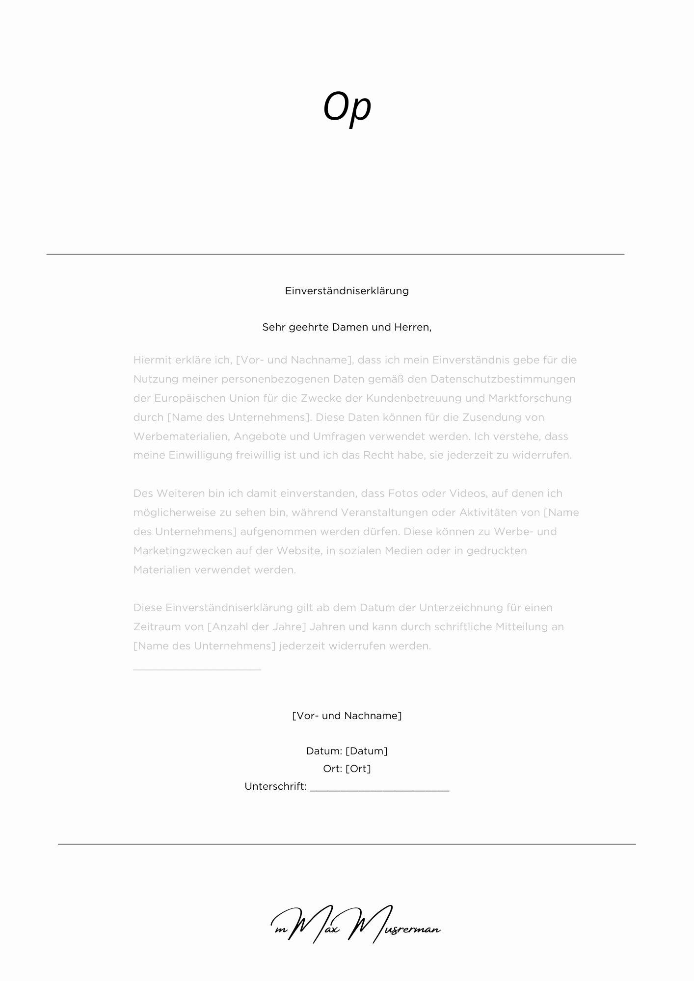 Einverständniserklärung Op