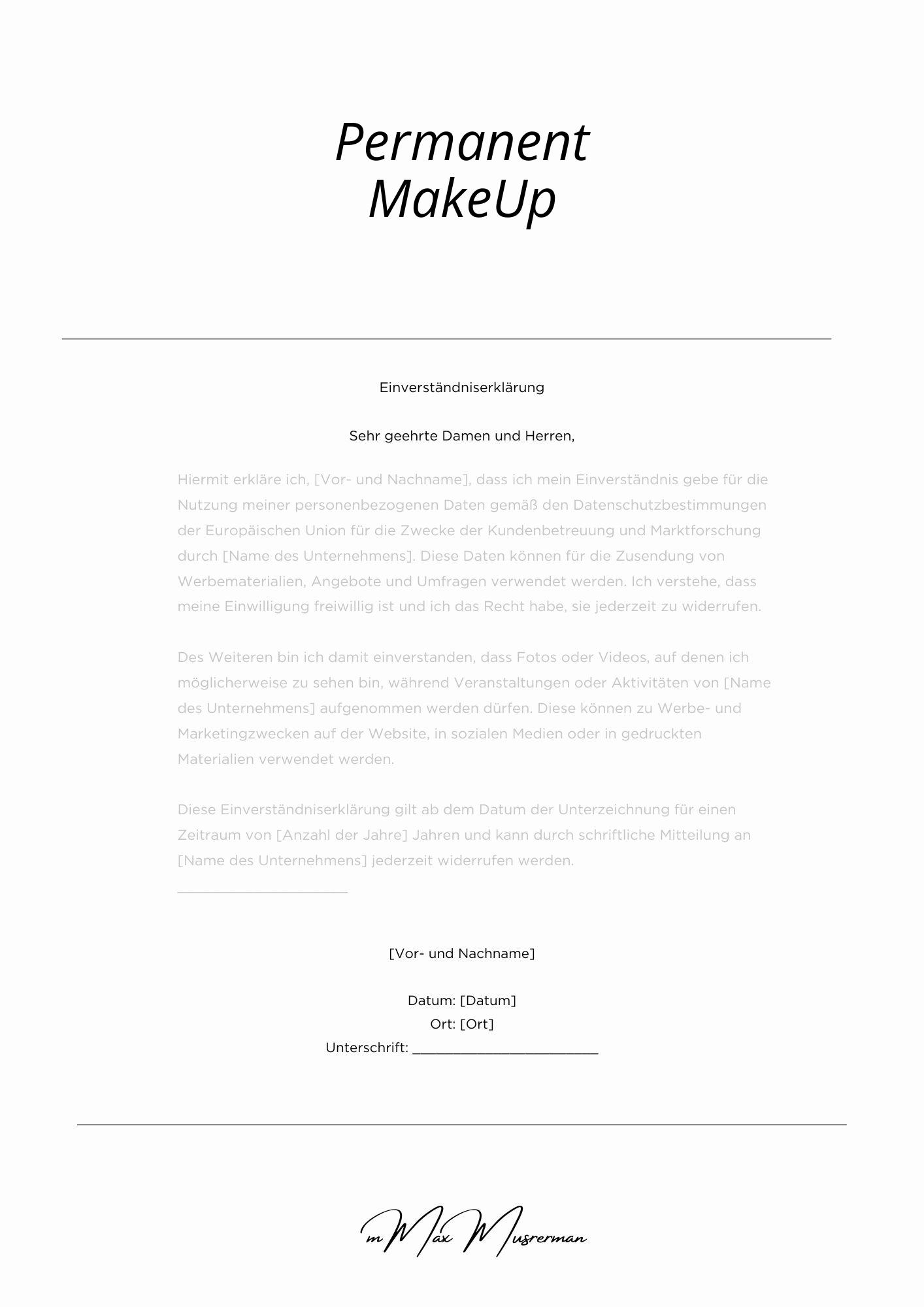 Einverständniserklärung Permanent Make-Up
