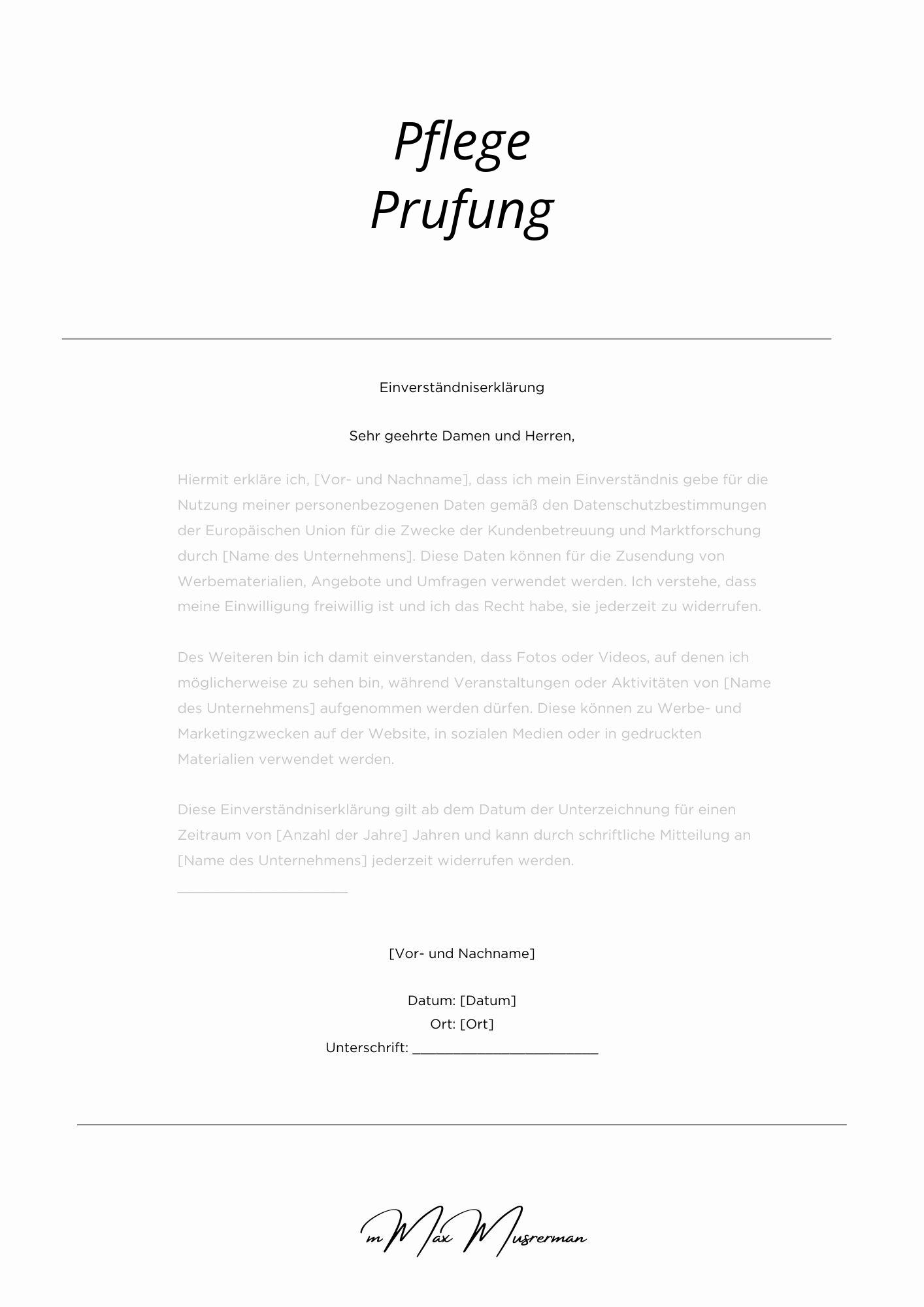 Einverständniserklärung Pflege Prüfung