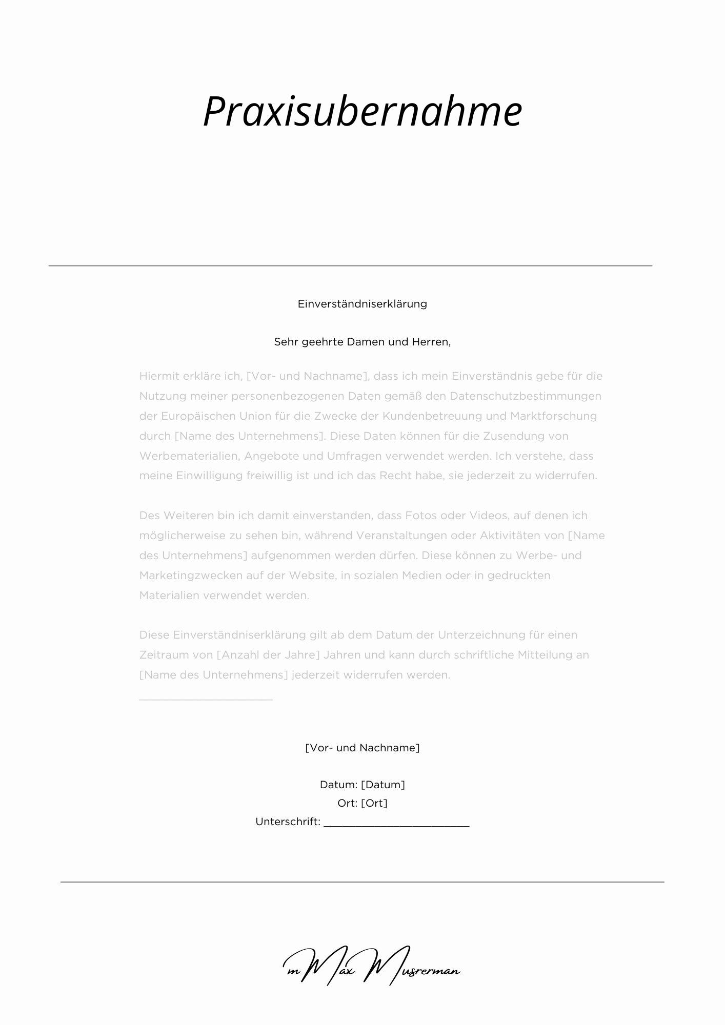 Einverständniserklärung Praxisübernahme
