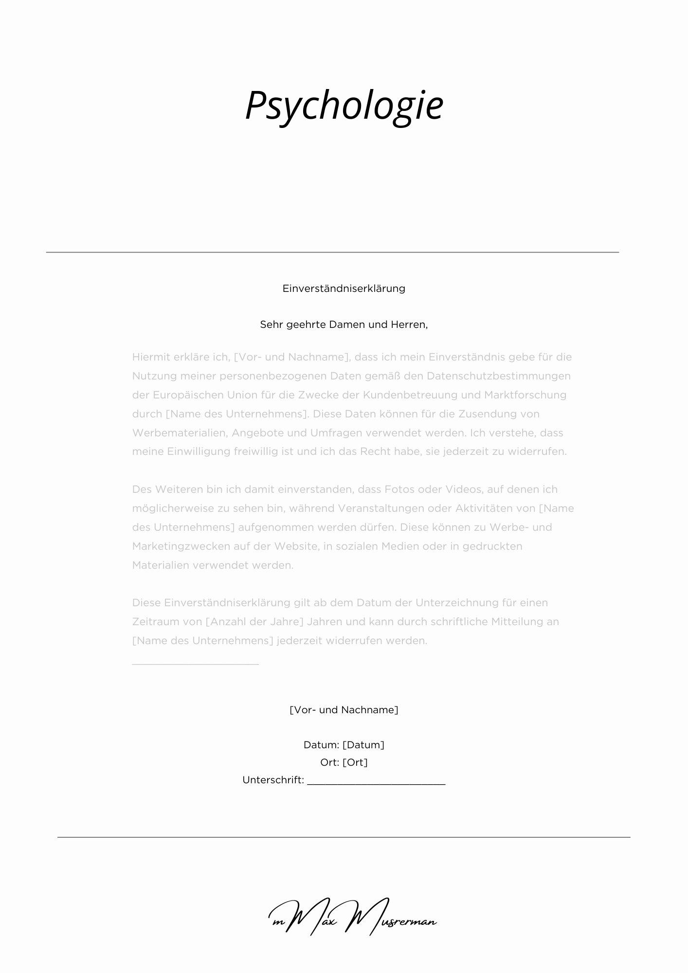 Einverständniserklärung Psychologie