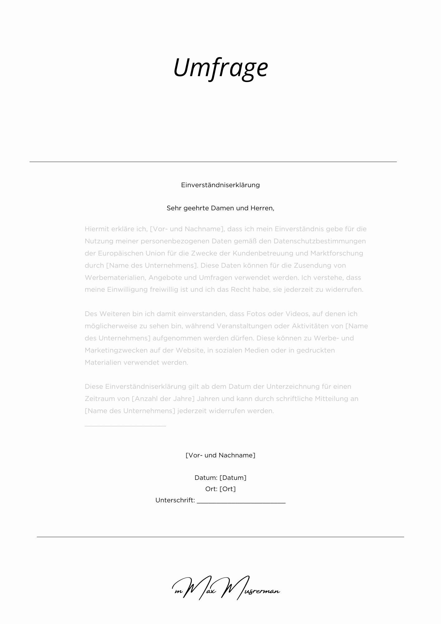 Einverständniserklärung Umfrage