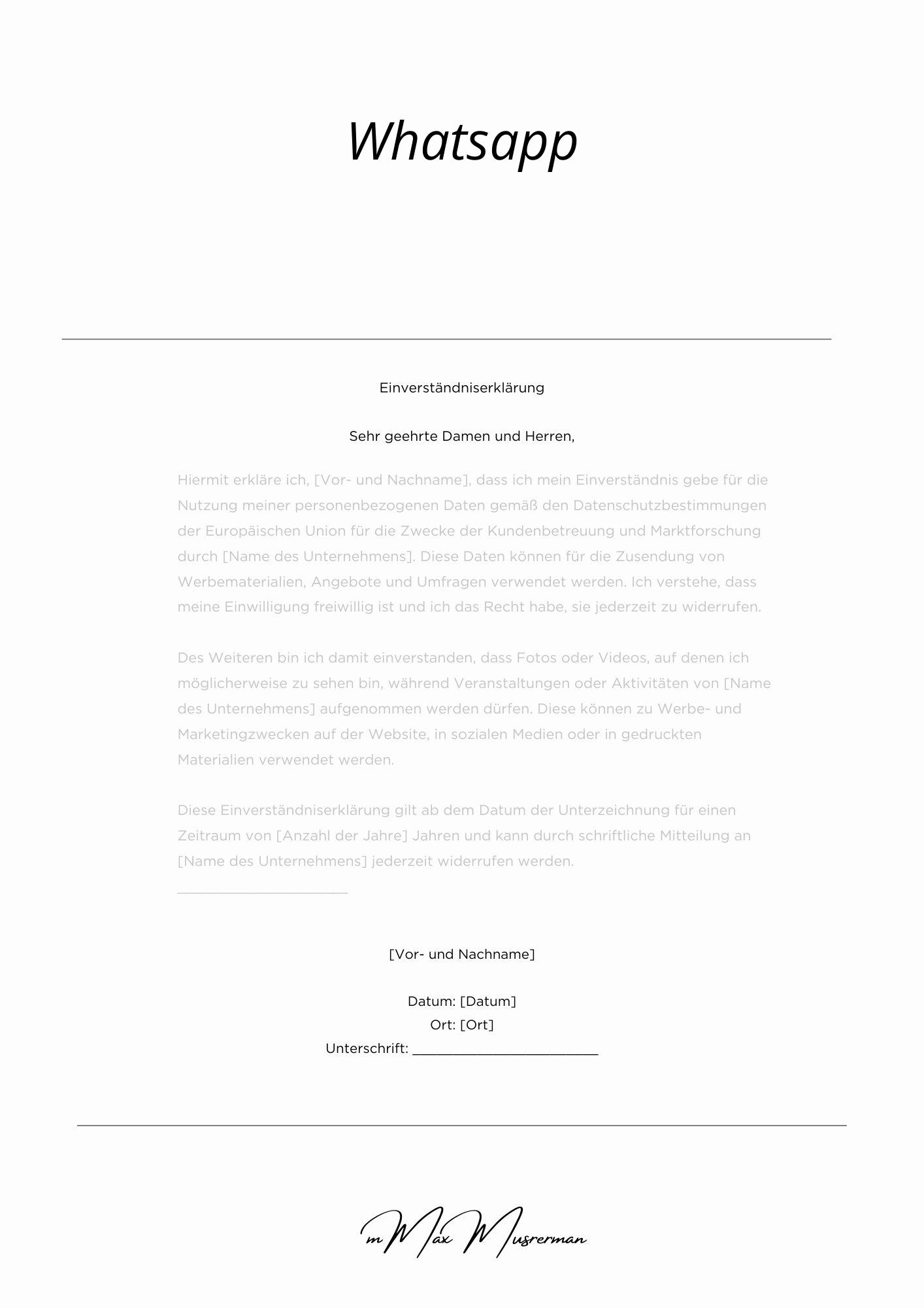 Einverständniserklärung Whatsapp