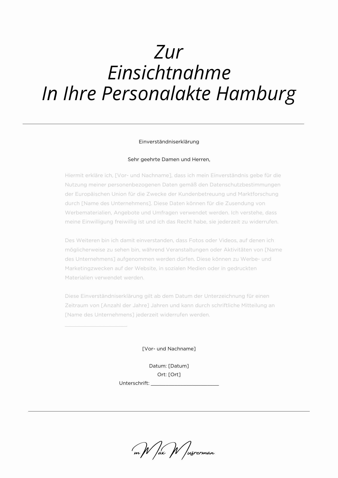 Einverständniserklärung Zur Einsichtnahme In Ihre Personalakte Hamburg